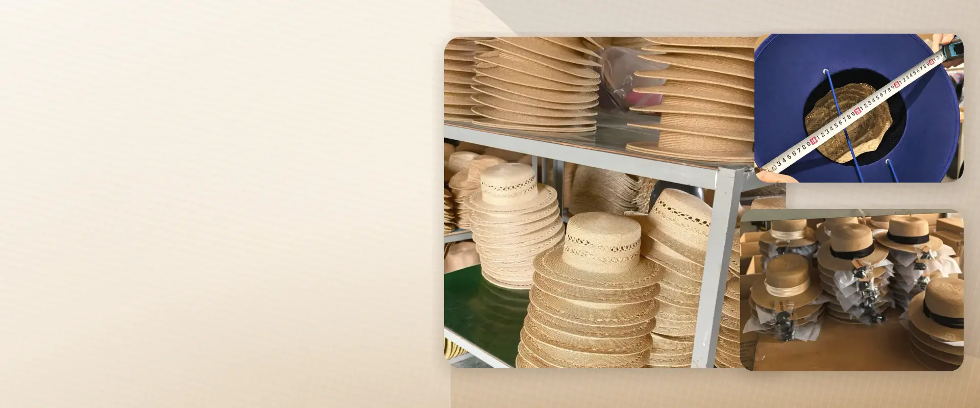 Bulk straw hats, measurement checking, and protected factory packing