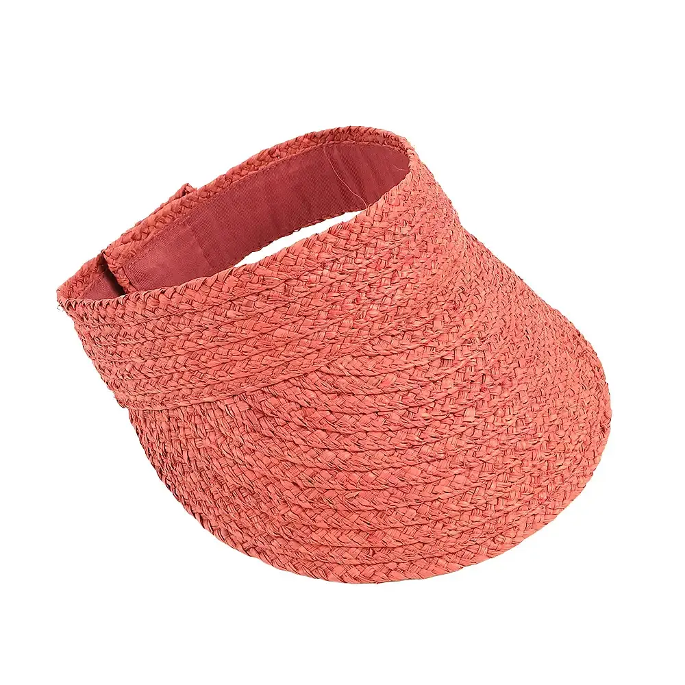 Coral raffia straw visor for beach and resort programs