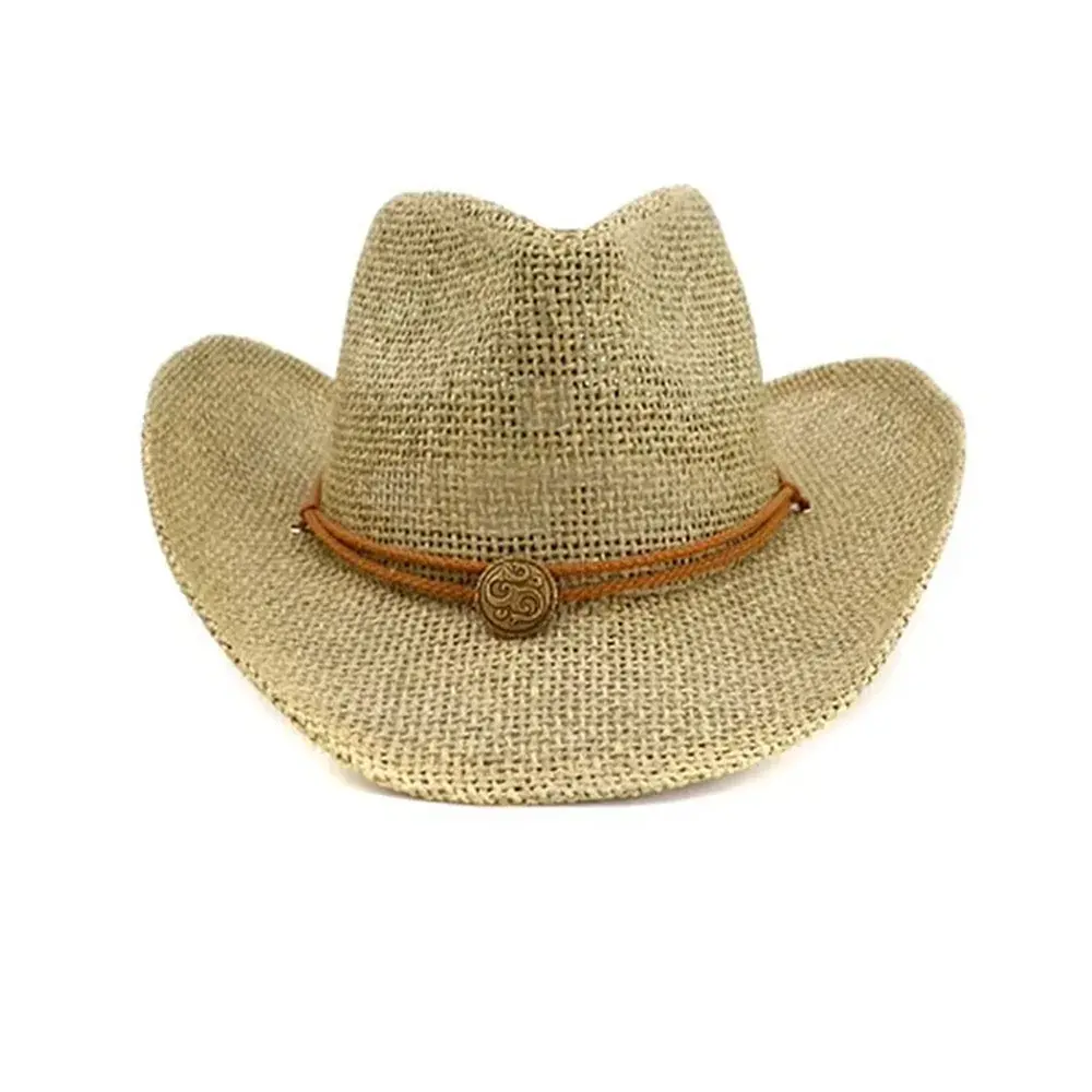 Classic natural Western straw hat with a rolled brim