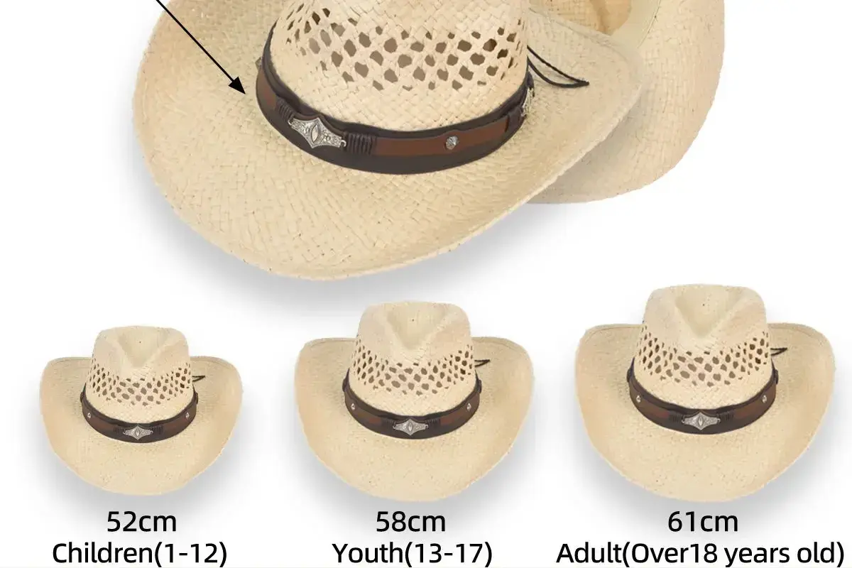 Straw hat size comparison for child, youth, and adult specifications