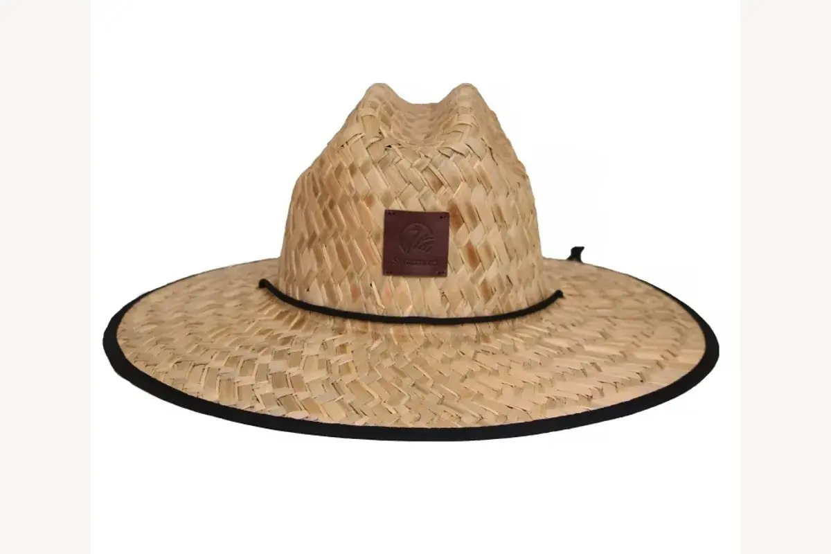 Natural lifeguard straw hat with a blank leather crown patch