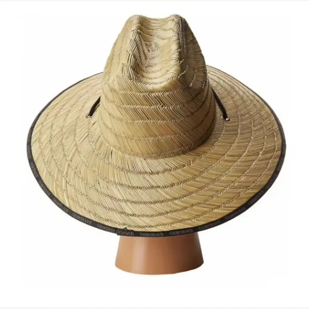 Natural woven lifeguard straw hat with a broad brim