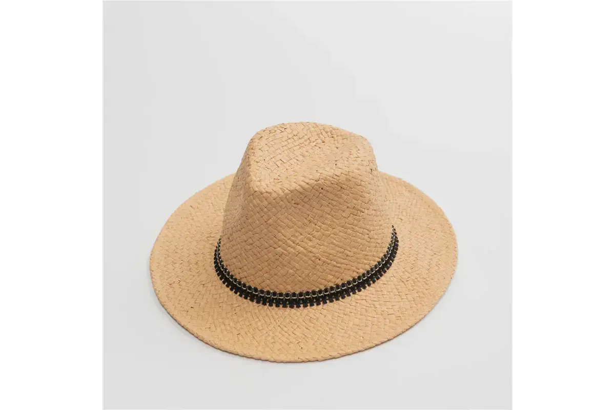 Natural open-weave Panama-style straw hat with a dark band