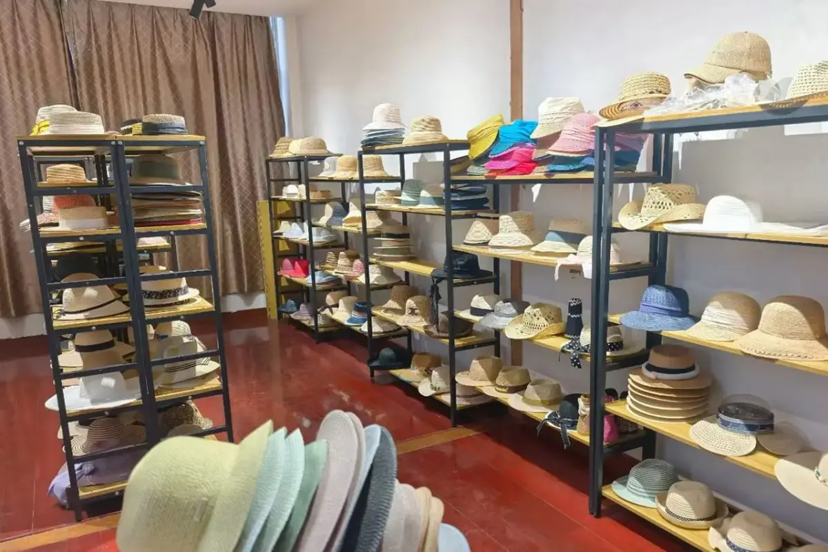 Raffia hat sample display prepared for fashion and retail collections