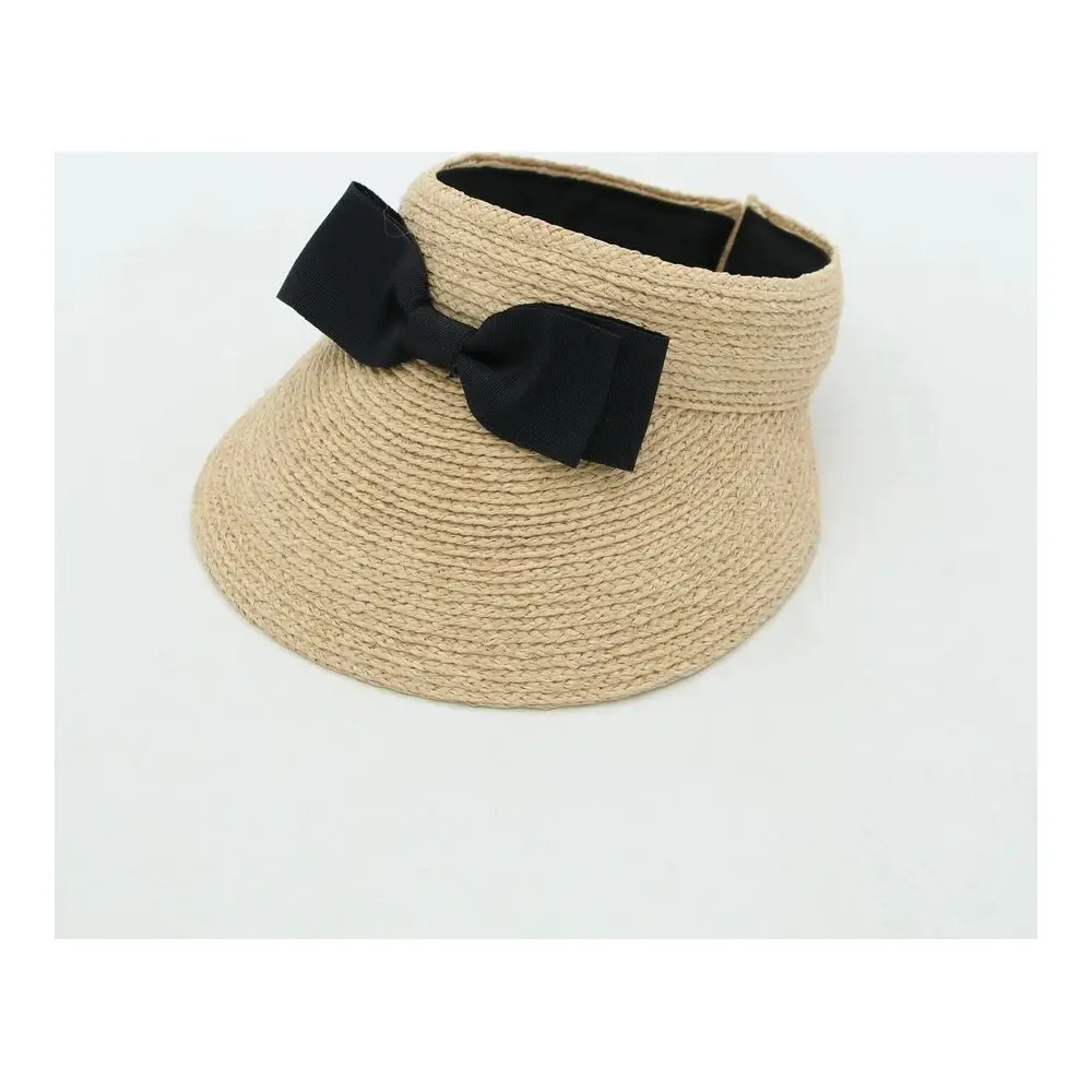 Natural raffia visor with a black bow trim