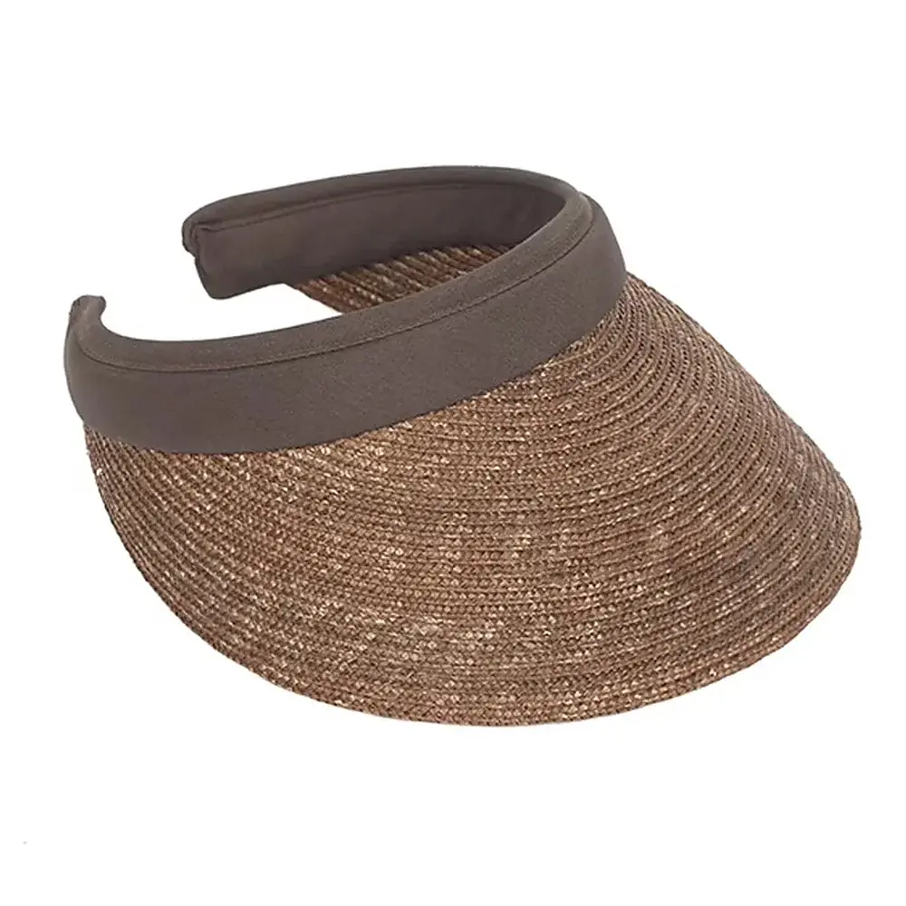 Brown sport-style straw visor with a padded headband