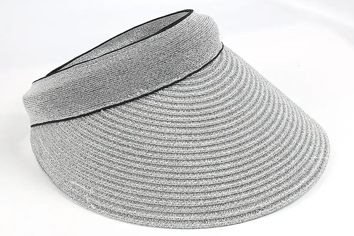 Silver-thread straw visor showing its brim weave and edge structure