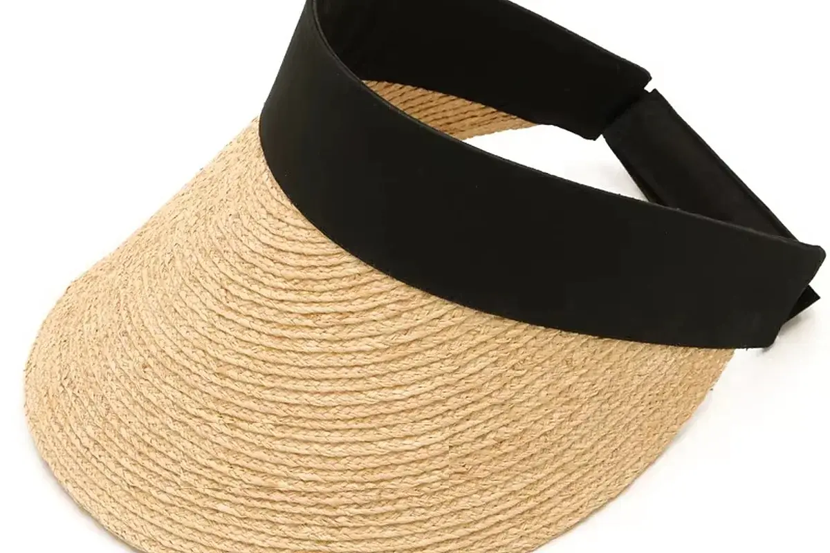 Natural straw visor with a clean black headband branding area