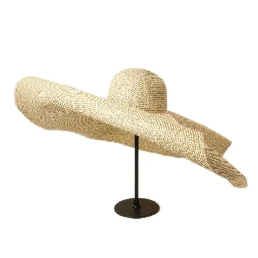 Soft natural floppy straw hat with a flowing wide brim
