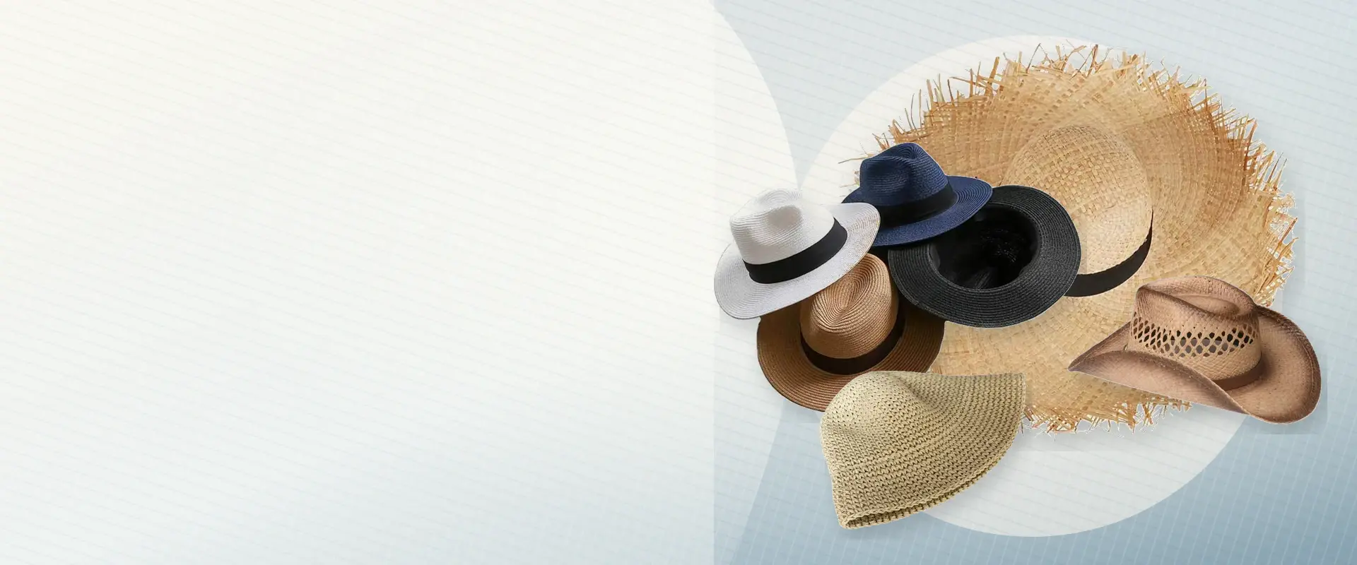Custom straw hat categories arranged by material, shape, use, and wearer
