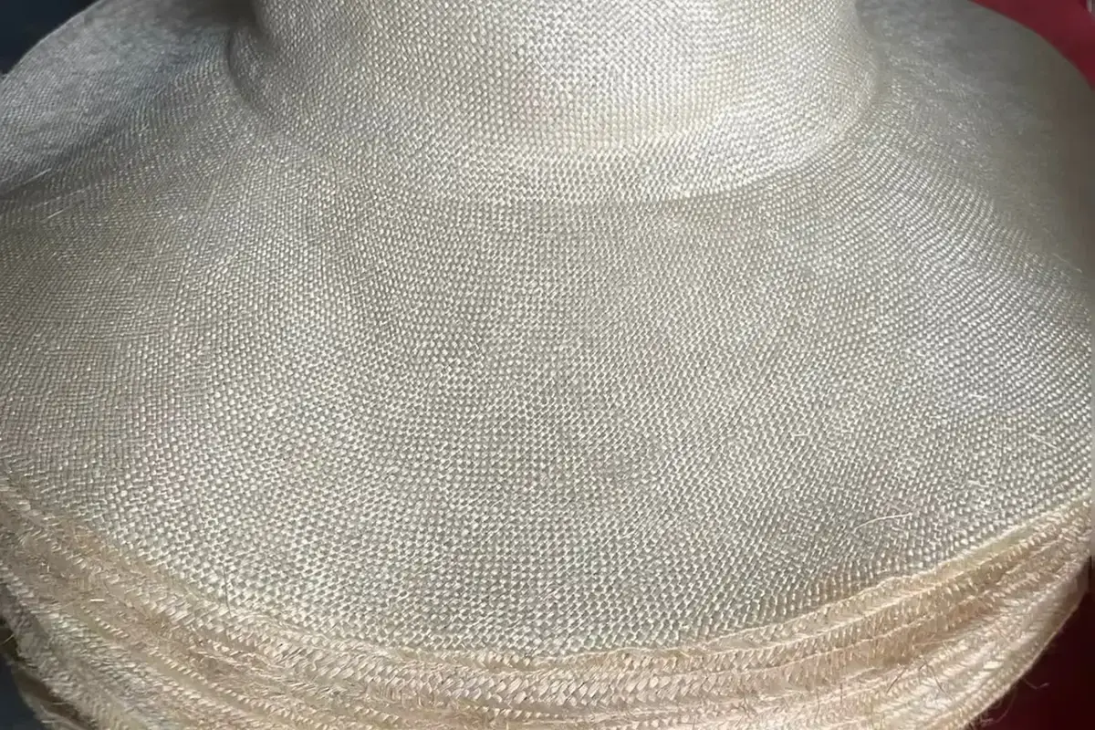 Close inspection of a straw hat weave and finished brim edge